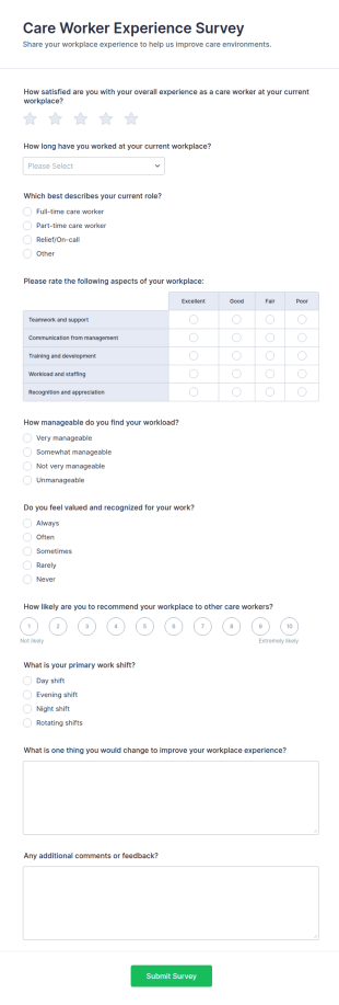 Care Worker Experience Survey Form Template