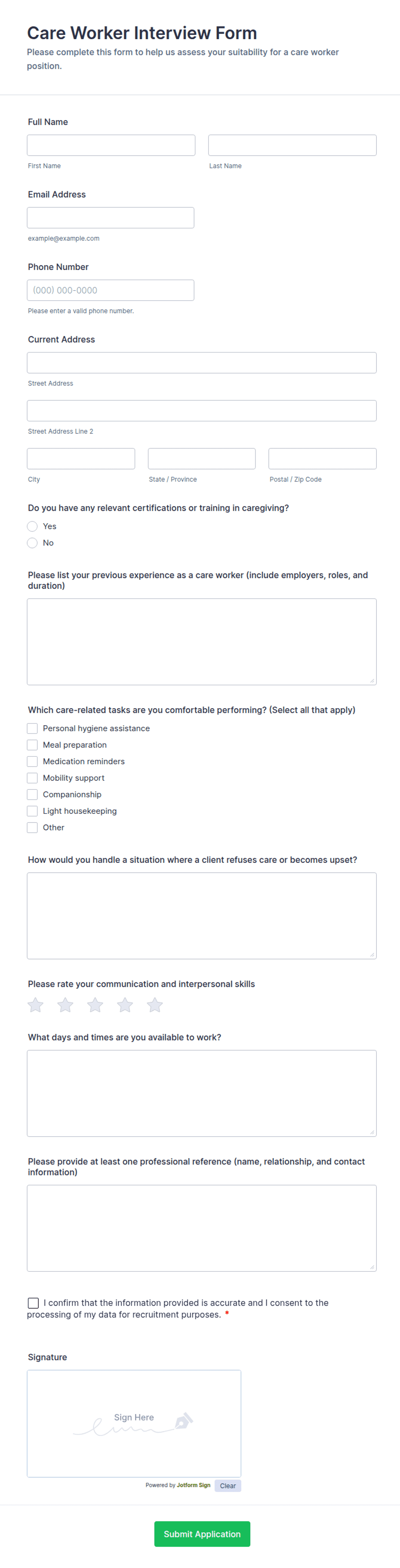 Care Worker Interview Form Template | Jotform