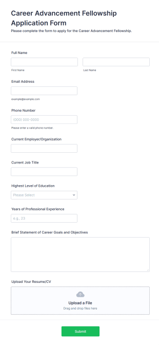 Career Advancement Fellowship Application Form Template