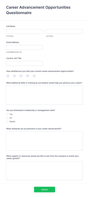 Career Advancement Opportunities Questionnaire Form Template