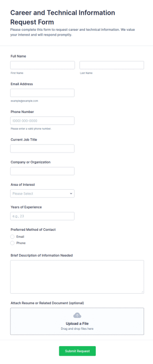 Career And Technical Information Request Form Template