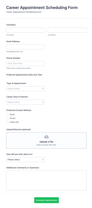 Career Appointment Scheduling Form Template