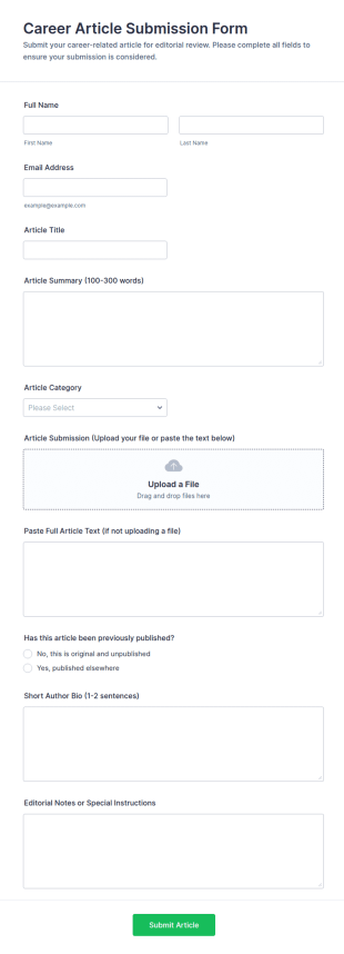 Career Article Submission Form Template