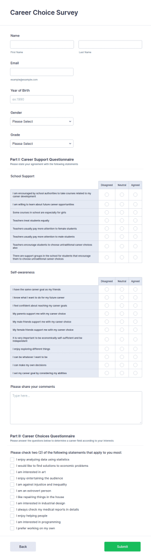 Career Choice Survey Form Template