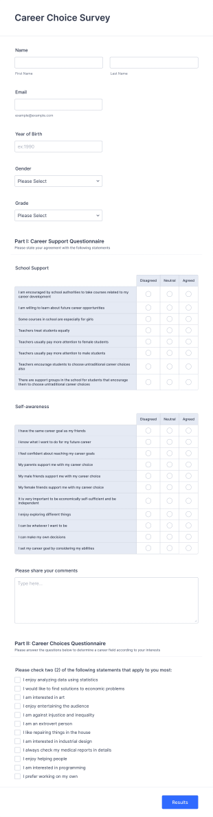 Career Choice Survey Form Template