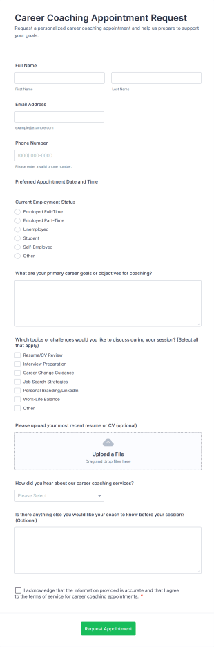 Career Coaching Appointment Request Form Template
