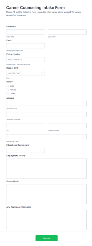 Career Counseling Intake Form Template