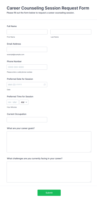 Career Counseling Session Request Form Template