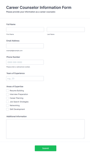 Career Counselor Information Form Template