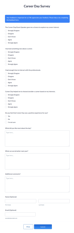 Career Day Survey Form Template