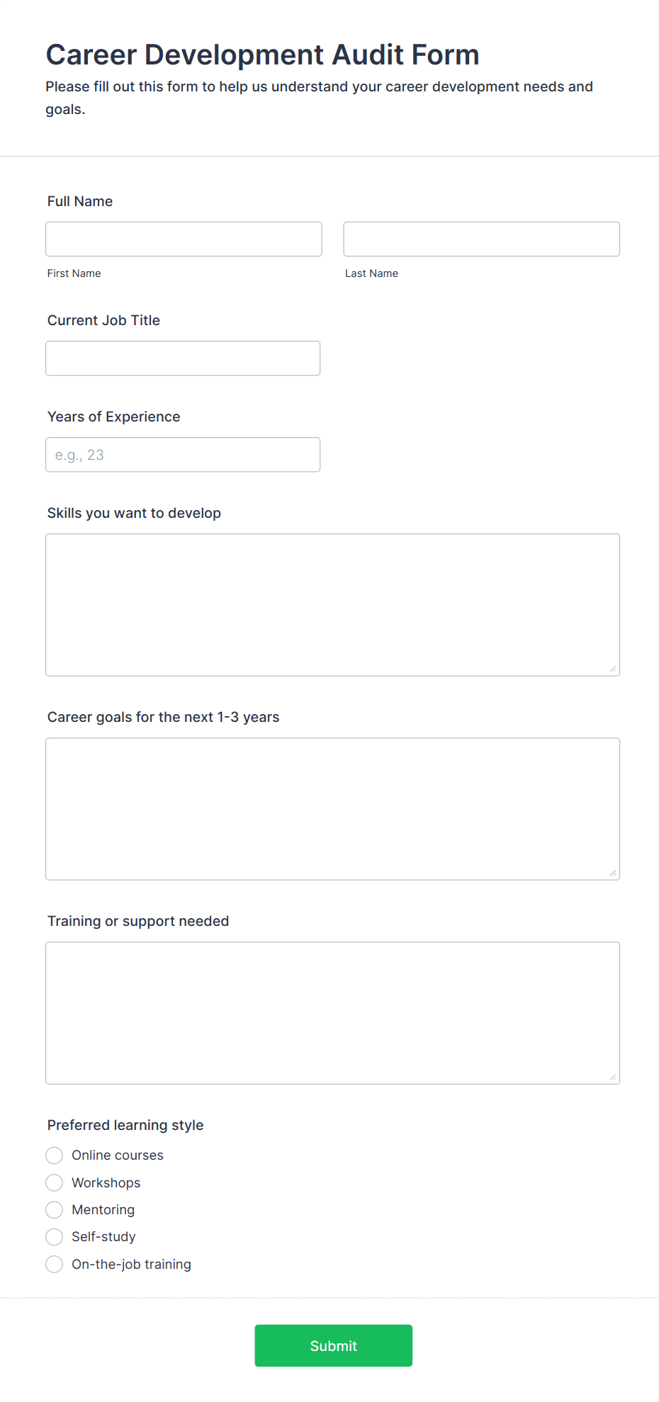 Career Development Audit Form Template | Jotform