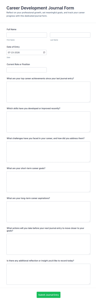 Career Development Journal Form Template