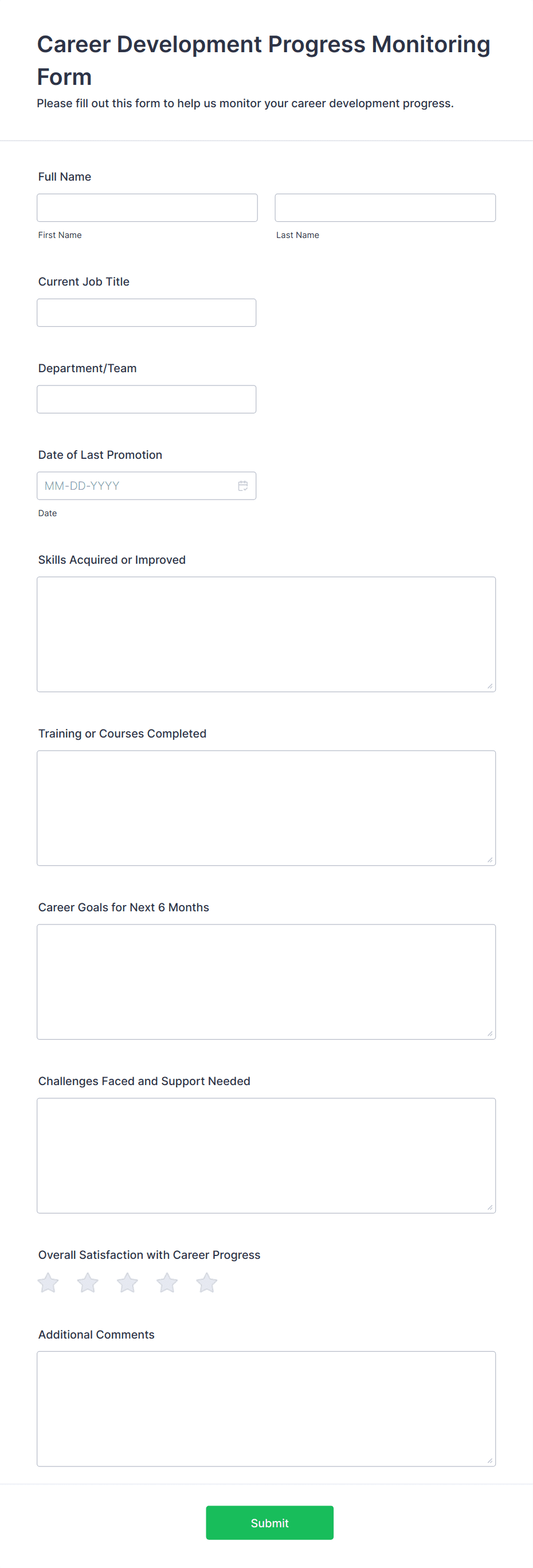 Career Development Progress Monitoring Form Template | Jotform
