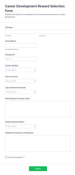 Career Development Reward Selection Form Template