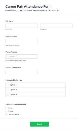 Career Fair Attendance Form Template
