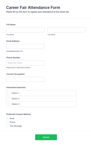 Career Fair Attendance Form Template