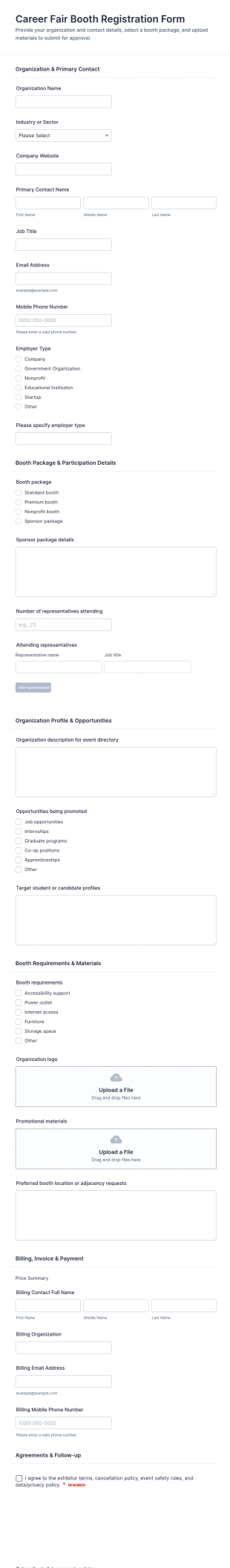 Career Fair Booth Registration Form Template
