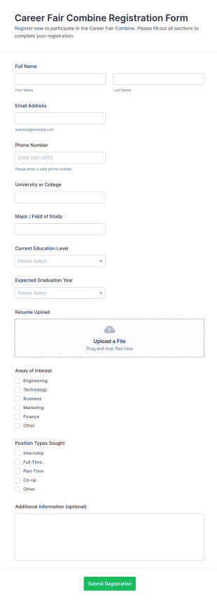 Career Fair Combine Registration Form Template