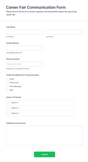 Career Fair Communication Form Form Template