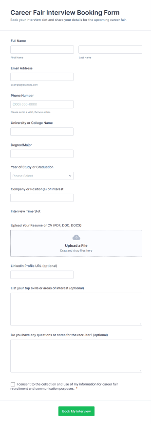 Career Fair Interview Booking Form Template