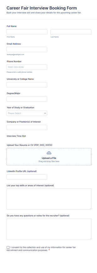 Career Fair Interview Booking Form Template
