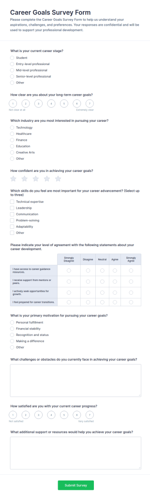 Career Goals Survey Form Template