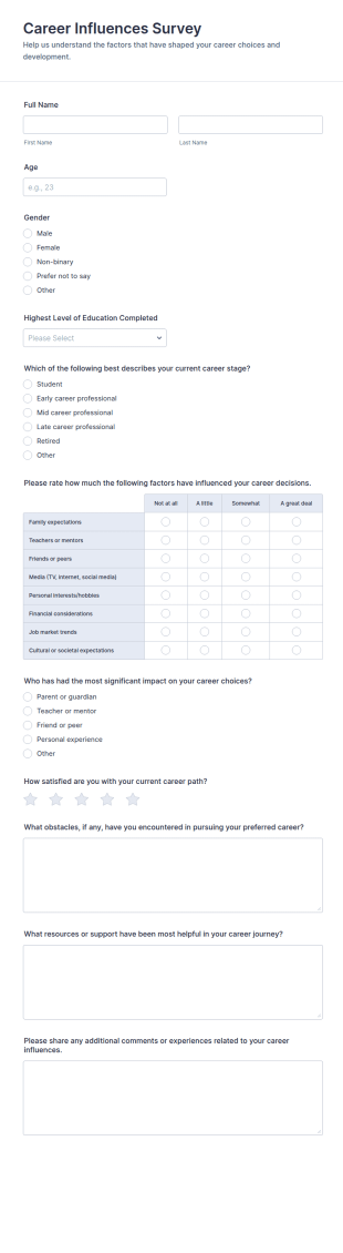 Career Influences Survey Form Template