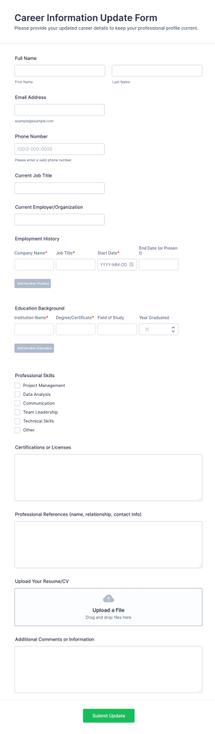 Career Information Update Form Template