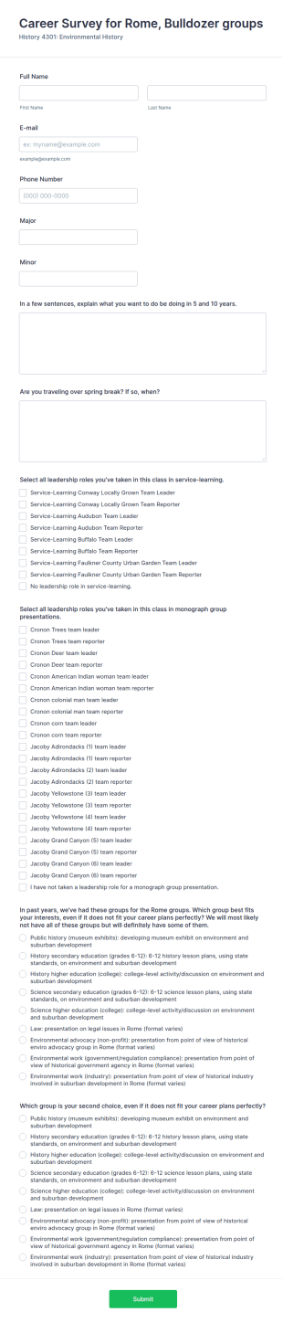Career Interest Form Template