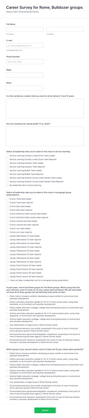 Career Interest Form Template