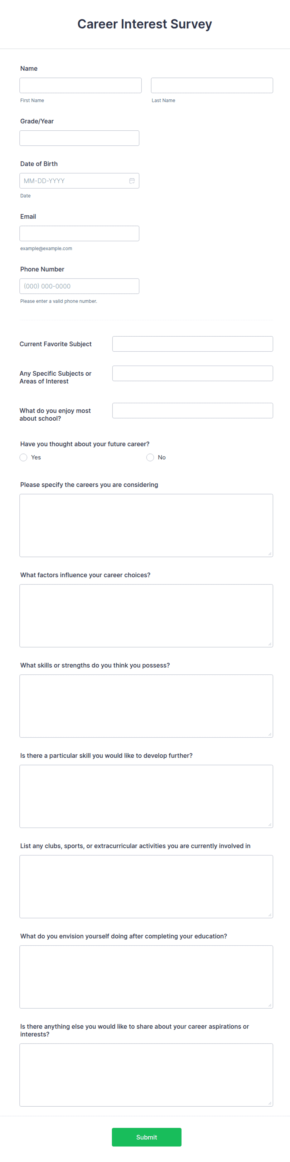 Career Interest Survey Form Template | Jotform