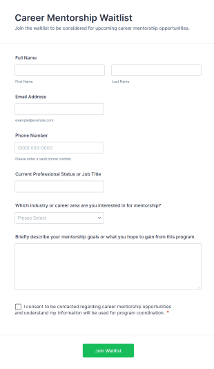 Career Mentorship Waitlist Form Template