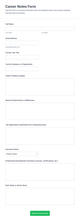 Career Notes Form Template