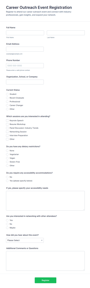 Career Outreach Event Registration Form Template