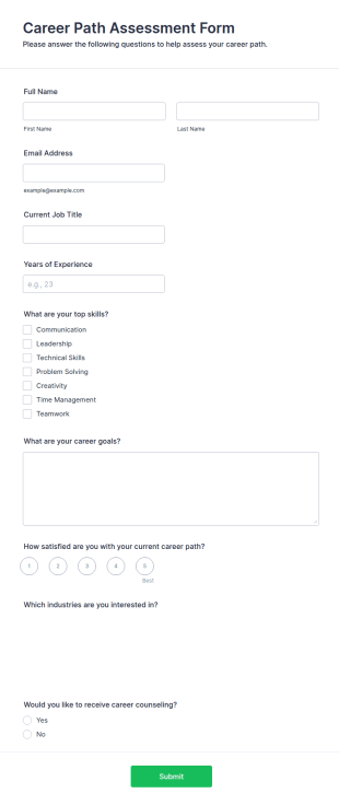 Career Path Assessment Form Template