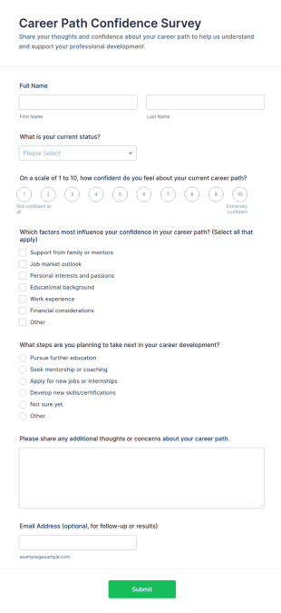 Career Path Confidence Survey Form Template