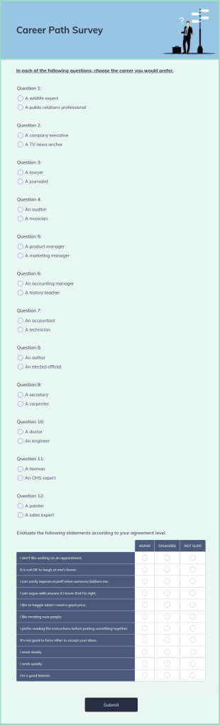 Career Path Survey Form Template