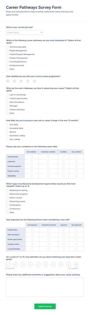 Career Pathways Survey Form Template