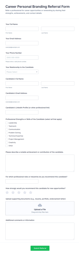Career Personal Branding Referral Form Template