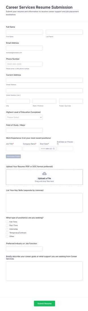 Career Services Resume Submission Form Template