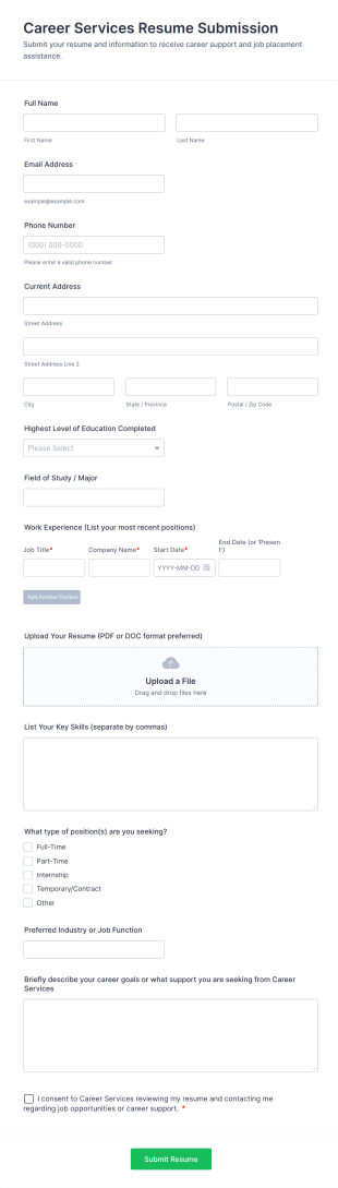 Career Services Resume Submission Form Template