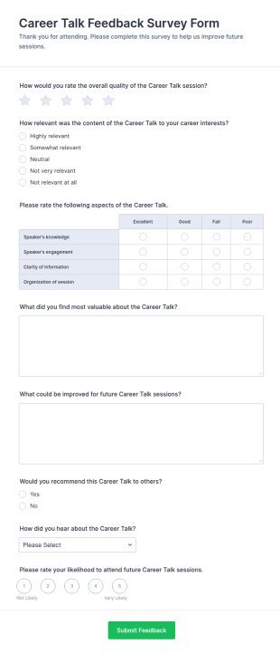 Career Talk Feedback Survey Form Template