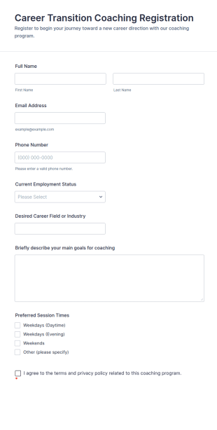 Career Transition Coaching Registration Form Template