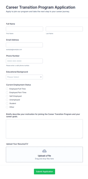 Career Transition Program Application Form Template