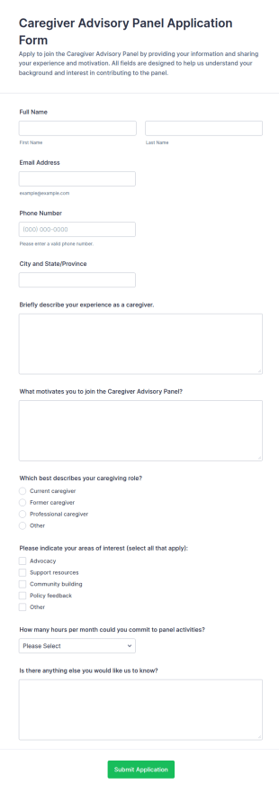 Caregiver Advisory Panel Application Form Template