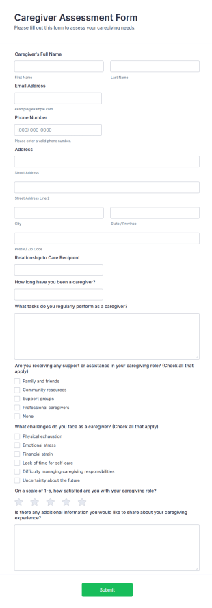 Caregiver Assessment Form Template