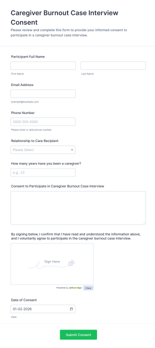 Caregiver Burnout Case Interview Consent Form Template