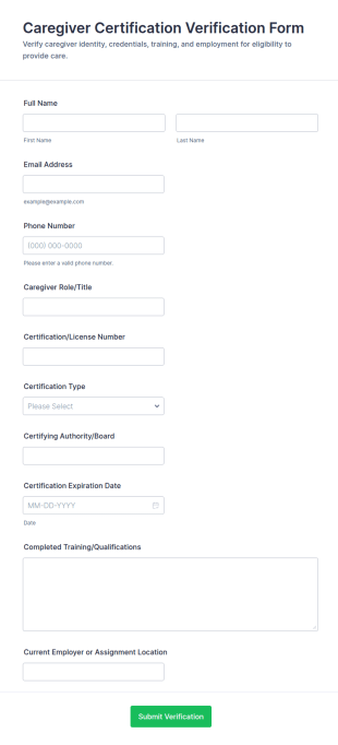 Caregiver Certification Verification Form Template