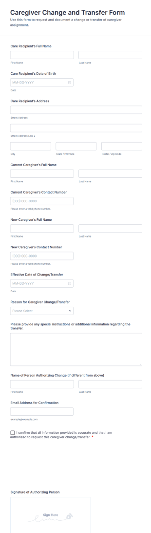 Caregiver Change And Transfer Form Template