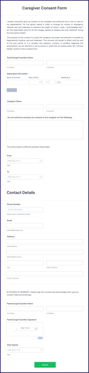 Caregiver Consent Form Template